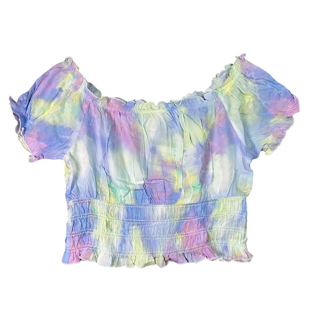 Abound Tie‎ Dye Crop Top Smocked Off Shoulder Pastel Boho Coquette Size L New